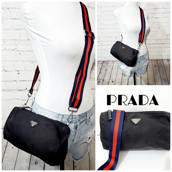 Prada Handbags - Prada auth black nylon pouch crossbody bag w strap